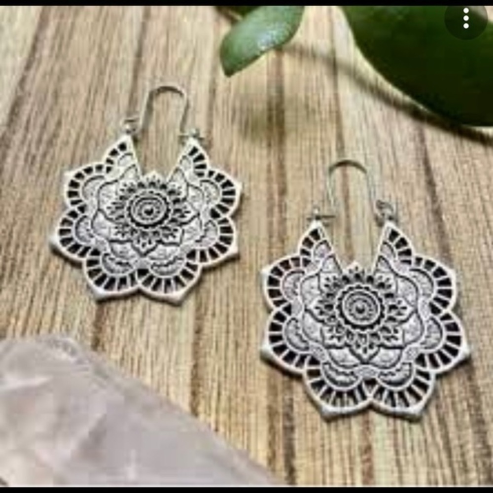 - sterling Sacred geometry earrings Indian Mandala Flower Boho Gypsy Belly…